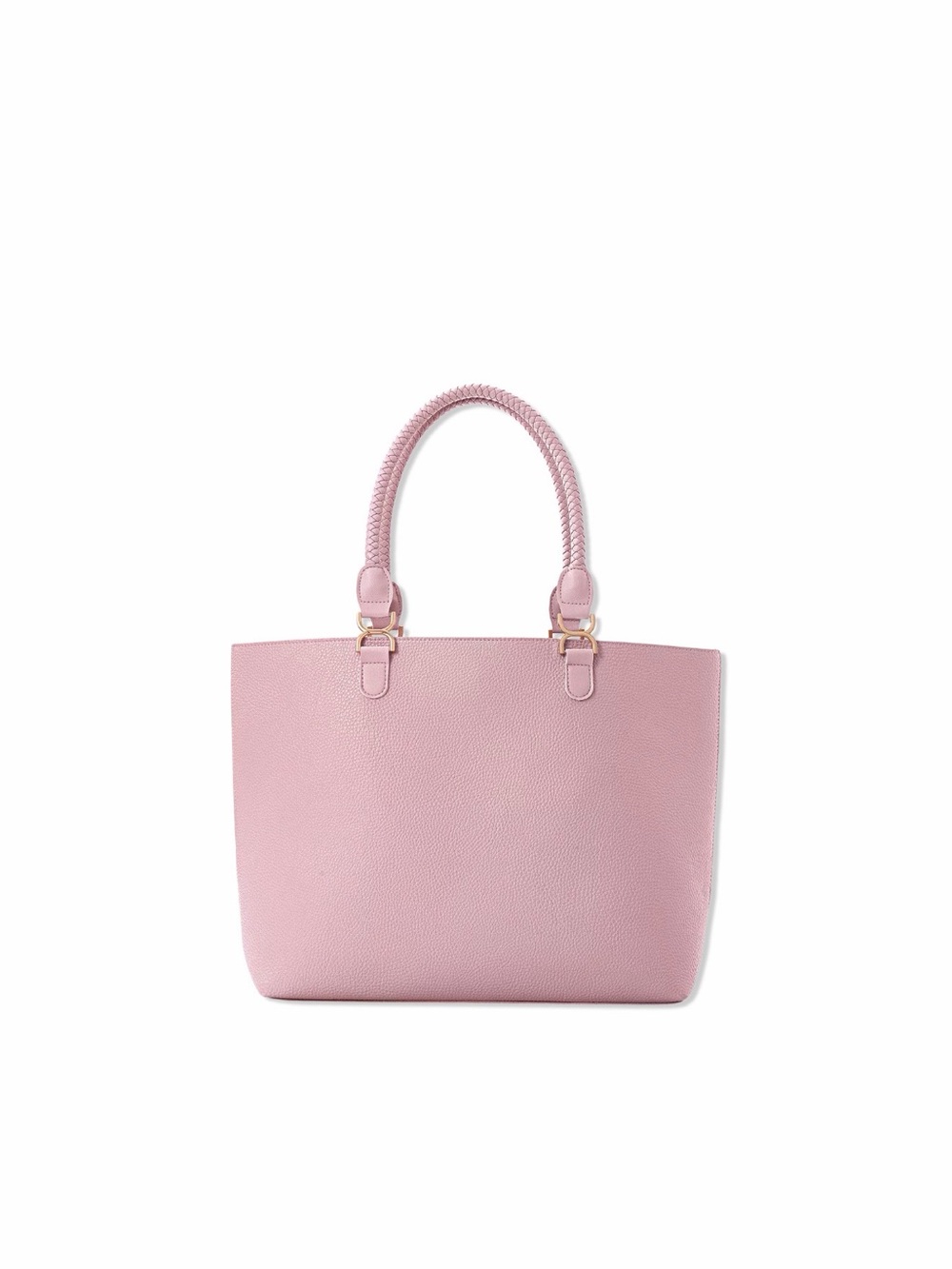 Pink Leather Tote Bag with Braided Handles
